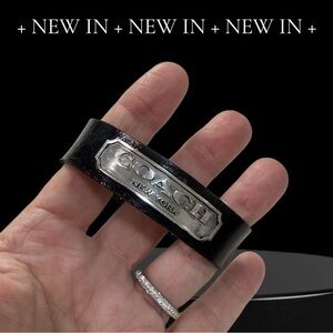 Coach Black Leather Bracelet with Silver Logo Plate upcycled